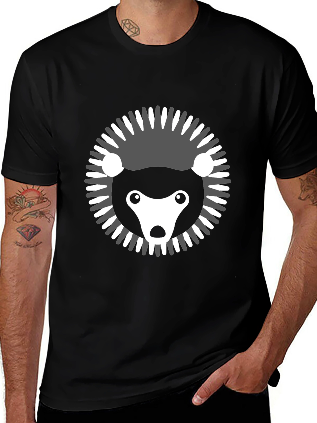 Modern Hedgehog Graphic Tee - Black