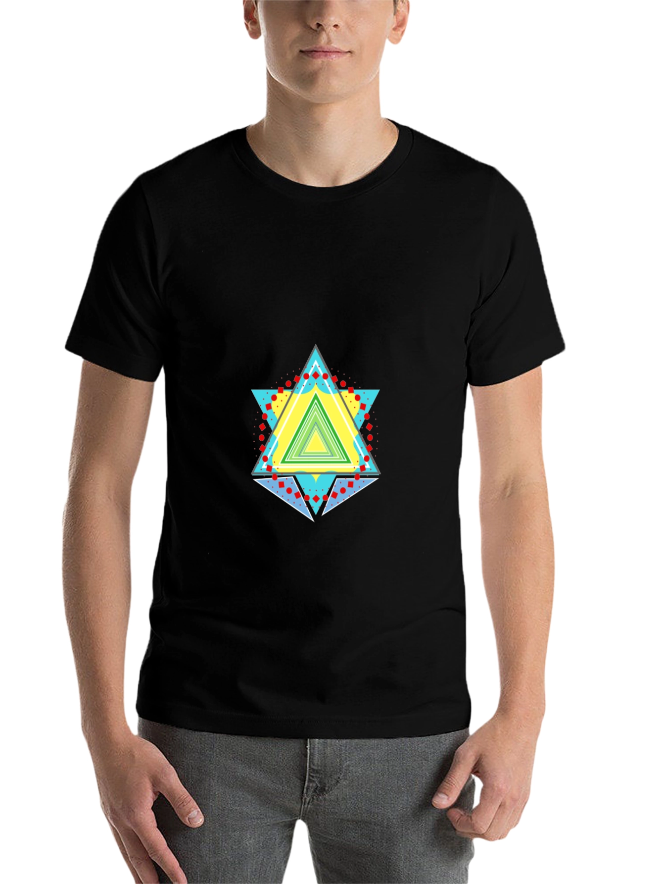 Geometric Triangle Graphic Black T-Shirt