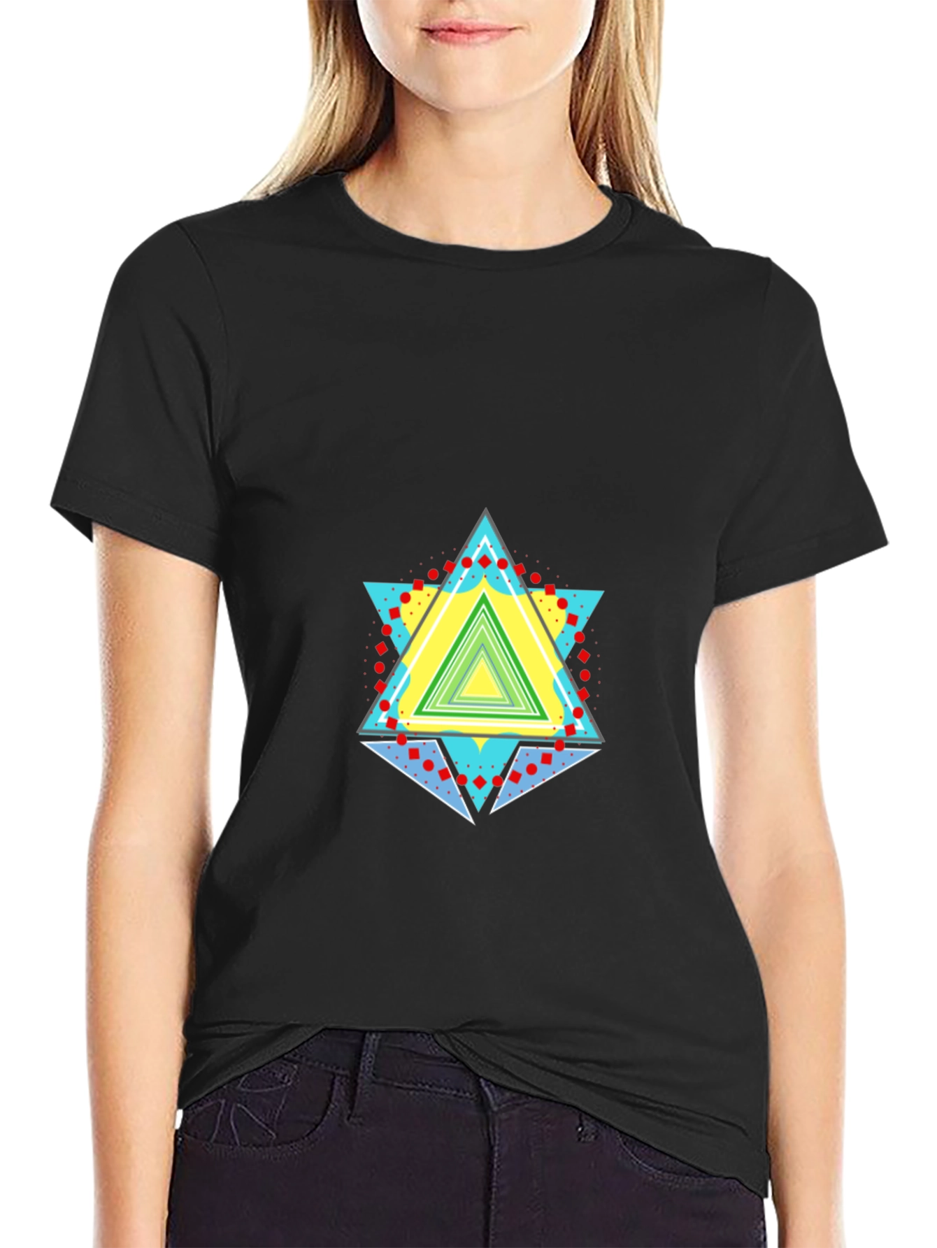Geometric Triangle Graphic Black T-Shirt