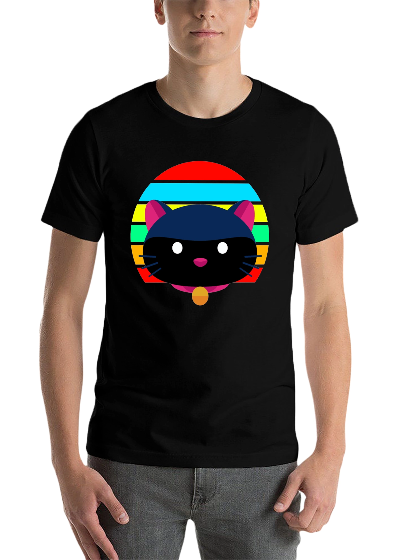 Retro Cat Graphic Tee - Black