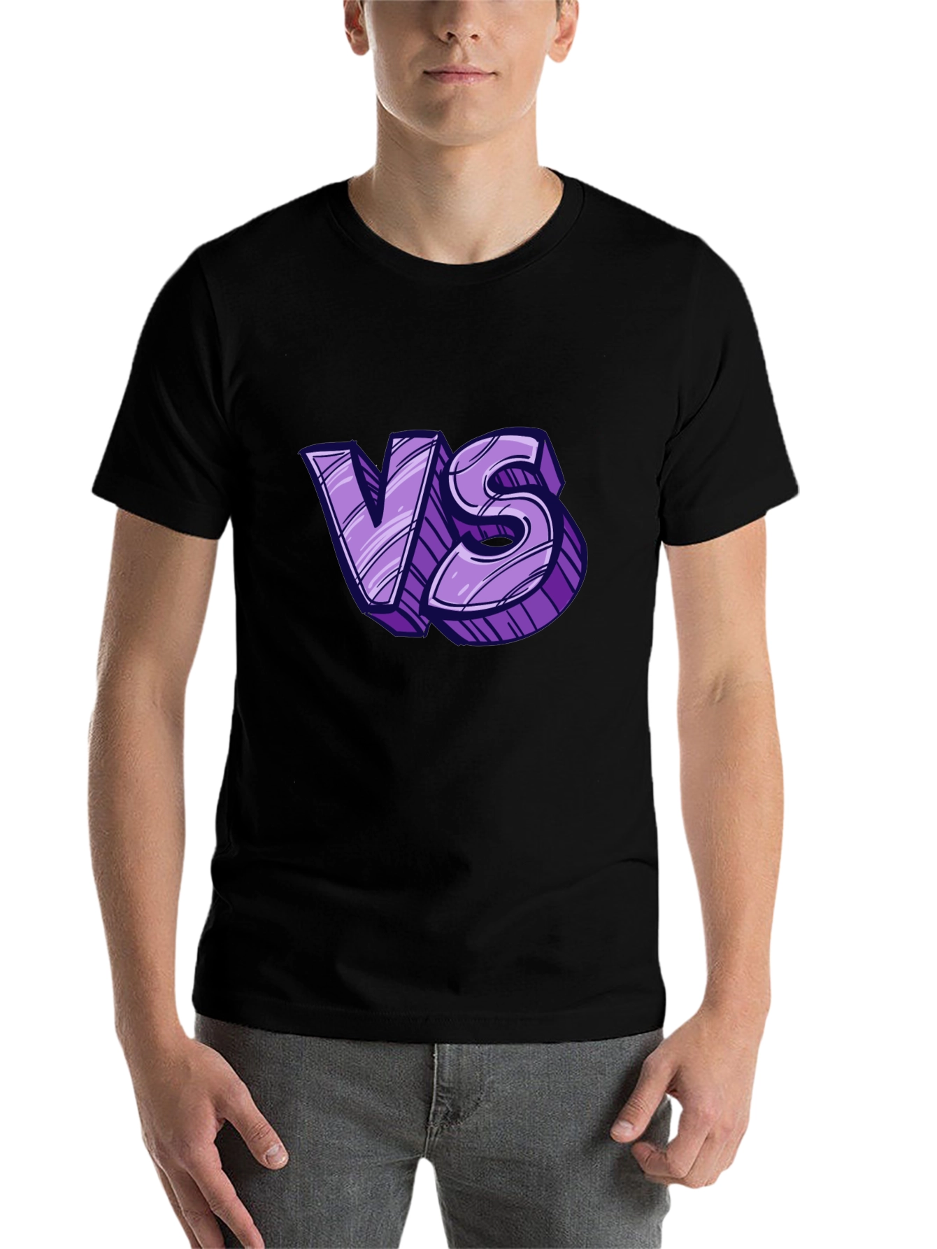 Versus Graphic Tee - Black Cotton T-Shirt
