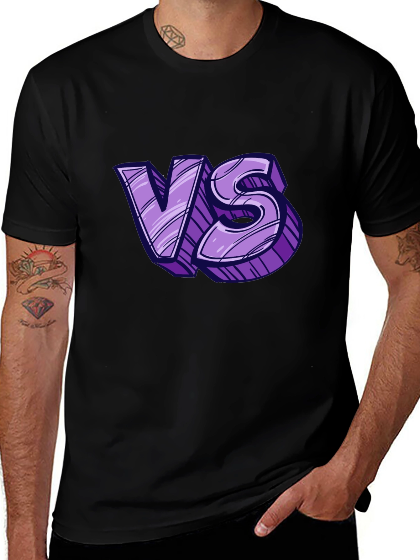 Versus Graphic Tee - Black Cotton T-Shirt