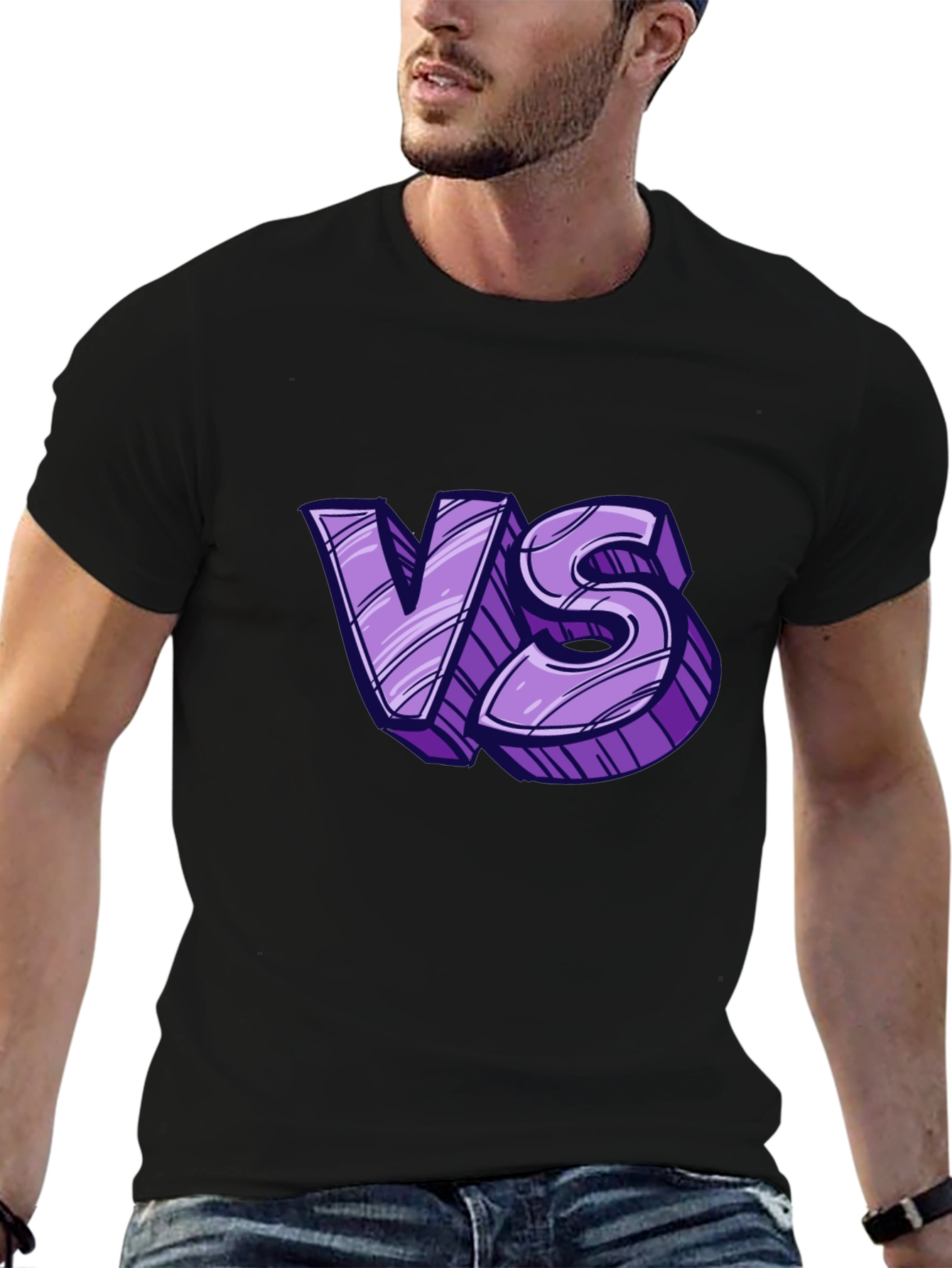 Versus Graphic Tee - Black Cotton T-Shirt