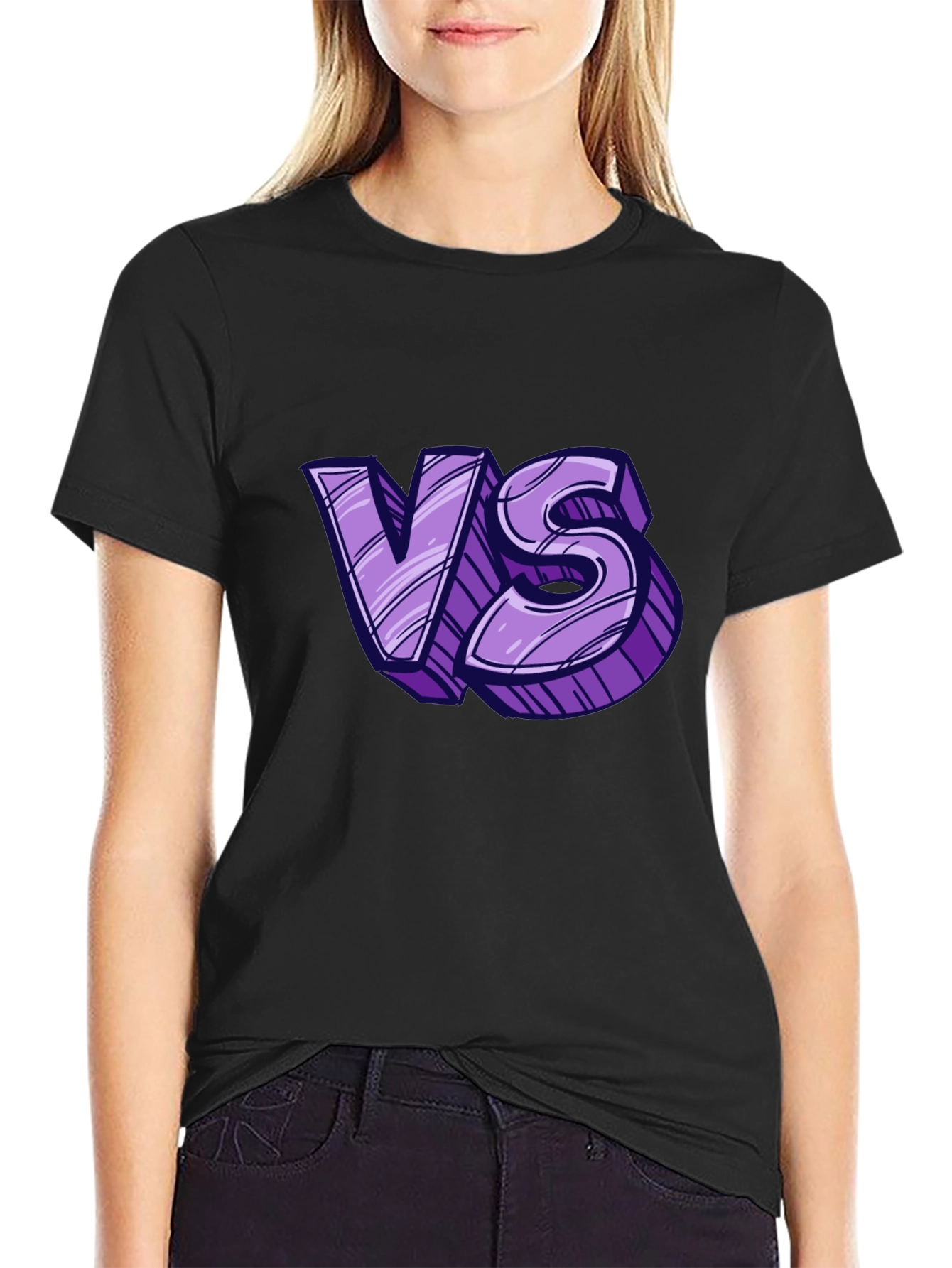 Versus Graphic Tee - Black Cotton T-Shirt
