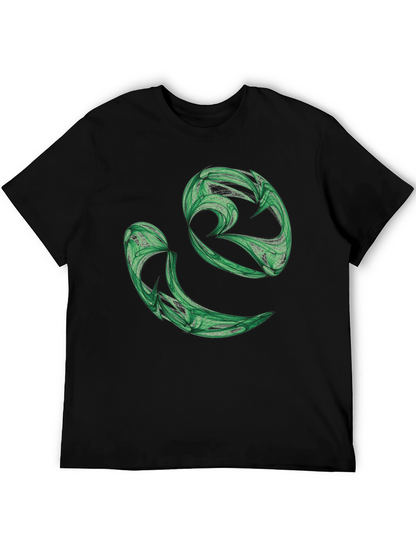 Abstract Green Swirl Graphic Black T-Shirt