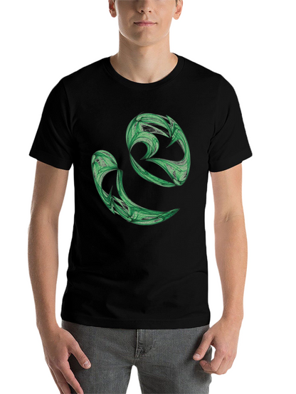 Abstract Green Swirl Graphic Black T-Shirt