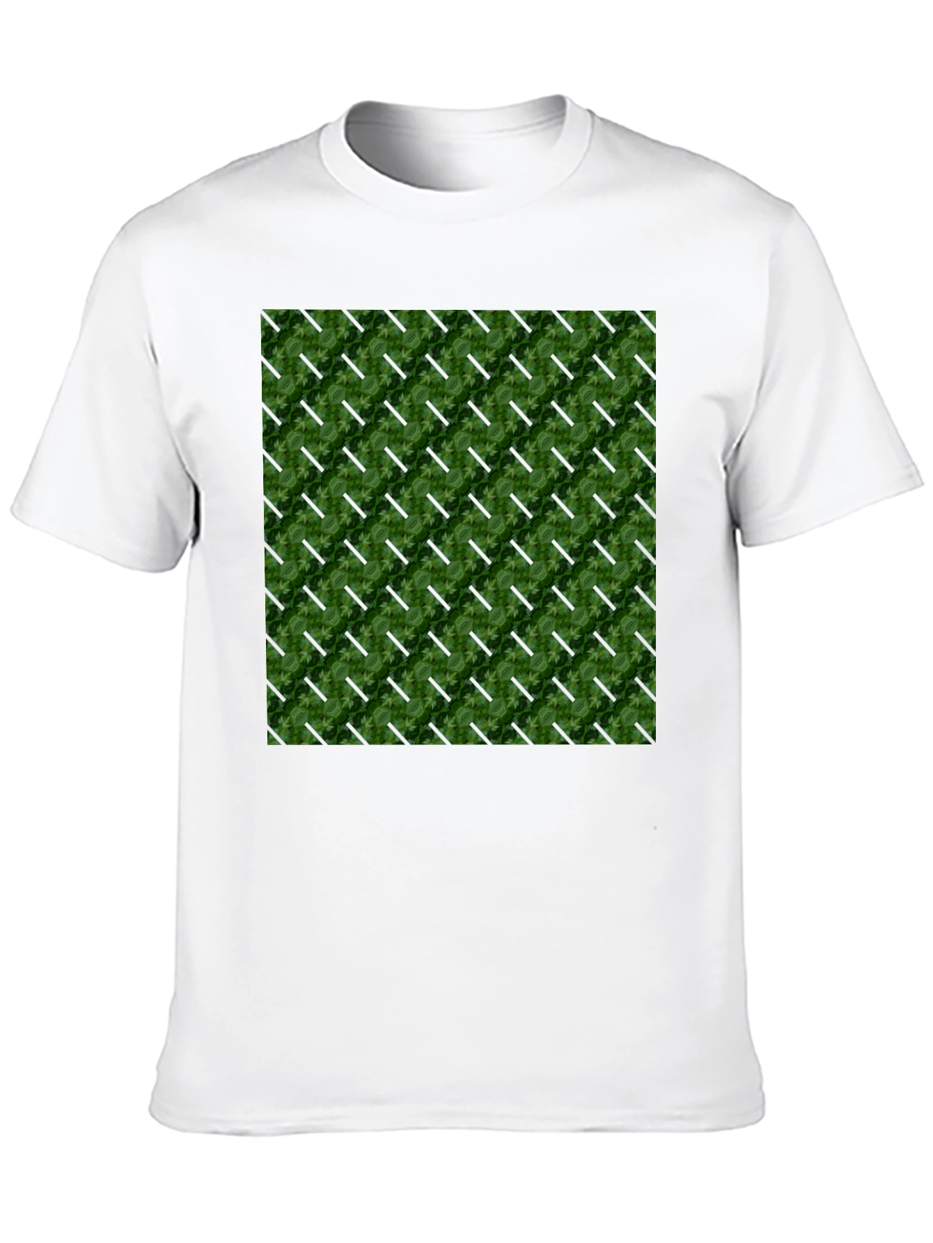Green Leaf Pattern Black T-Shirt