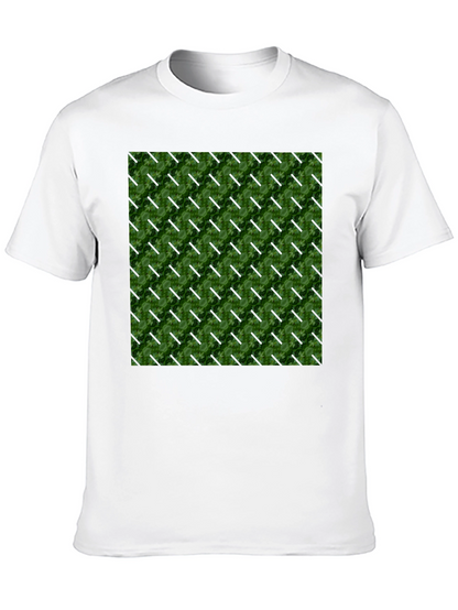 Green Leaf Pattern Black T-Shirt