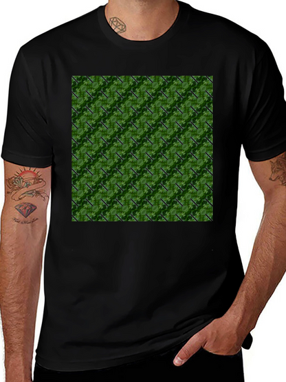 Green Leaf Pattern Black T-Shirt