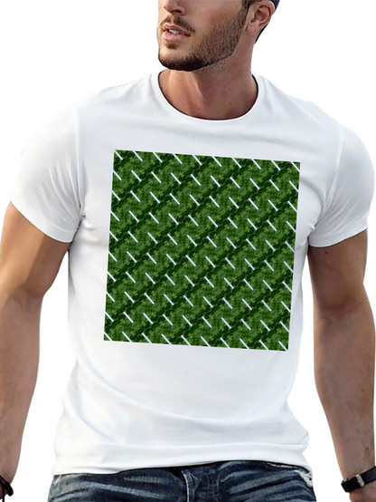Green Leaf Pattern Black T-Shirt
