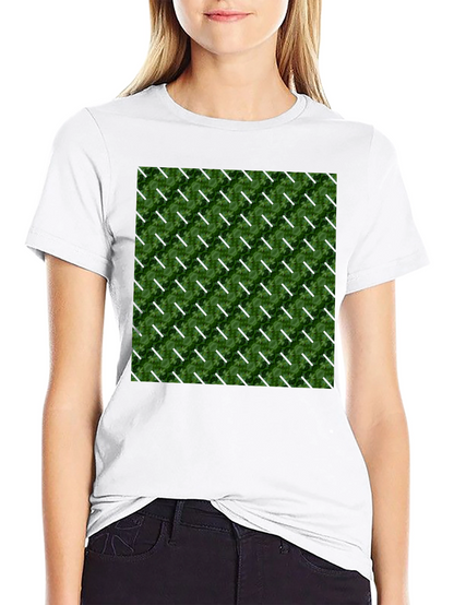 Green Leaf Pattern Black T-Shirt