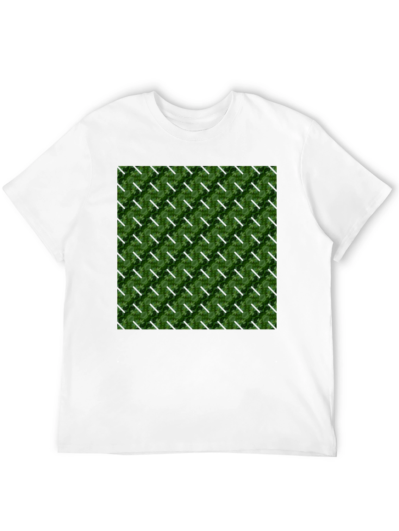 Green Leaf Pattern Black T-Shirt