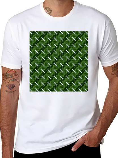 Green Leaf Pattern Black T-Shirt