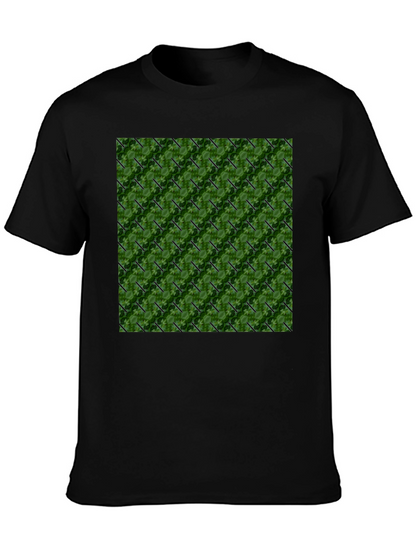 Green Leaf Pattern Black T-Shirt