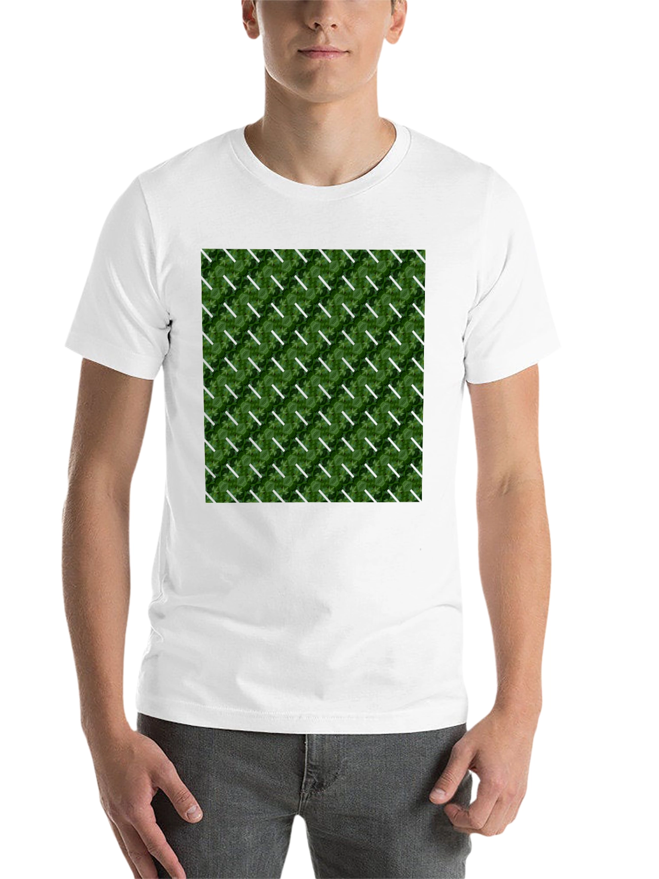 Green Leaf Pattern Black T-Shirt