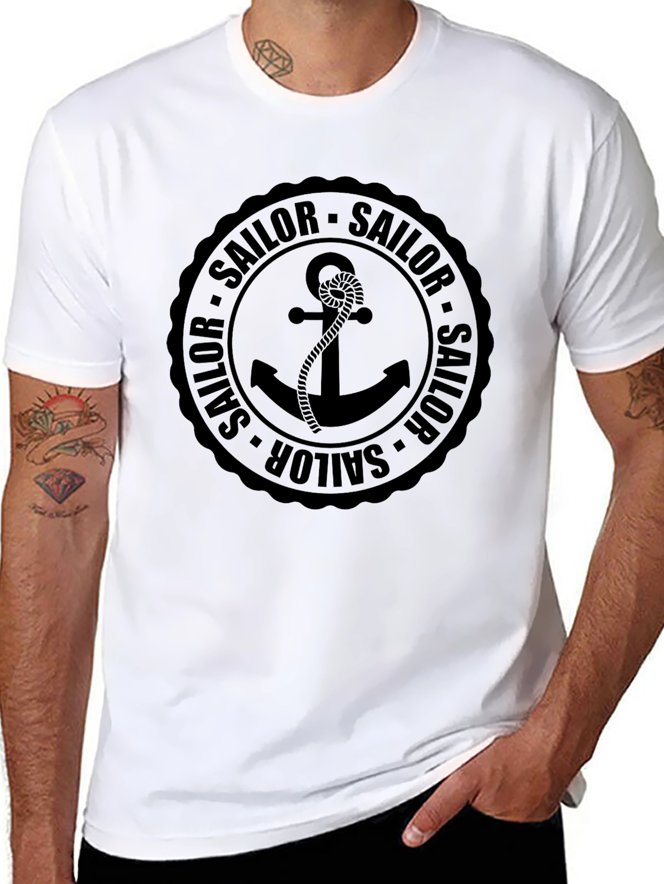Nautical Sailor Anchor Black Graphic T-Shirt