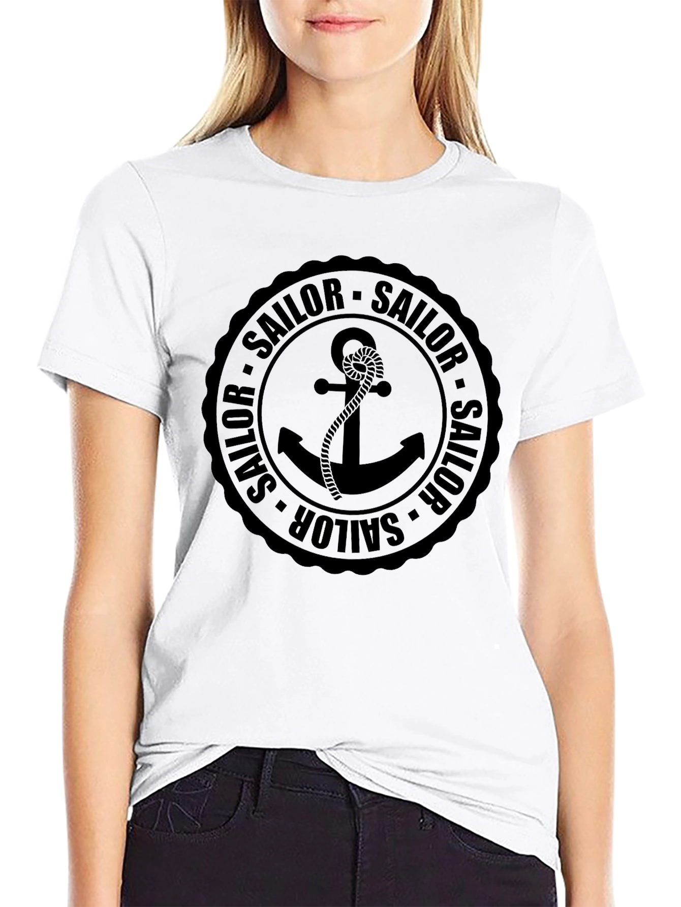 Nautical Sailor Anchor Black Graphic T-Shirt