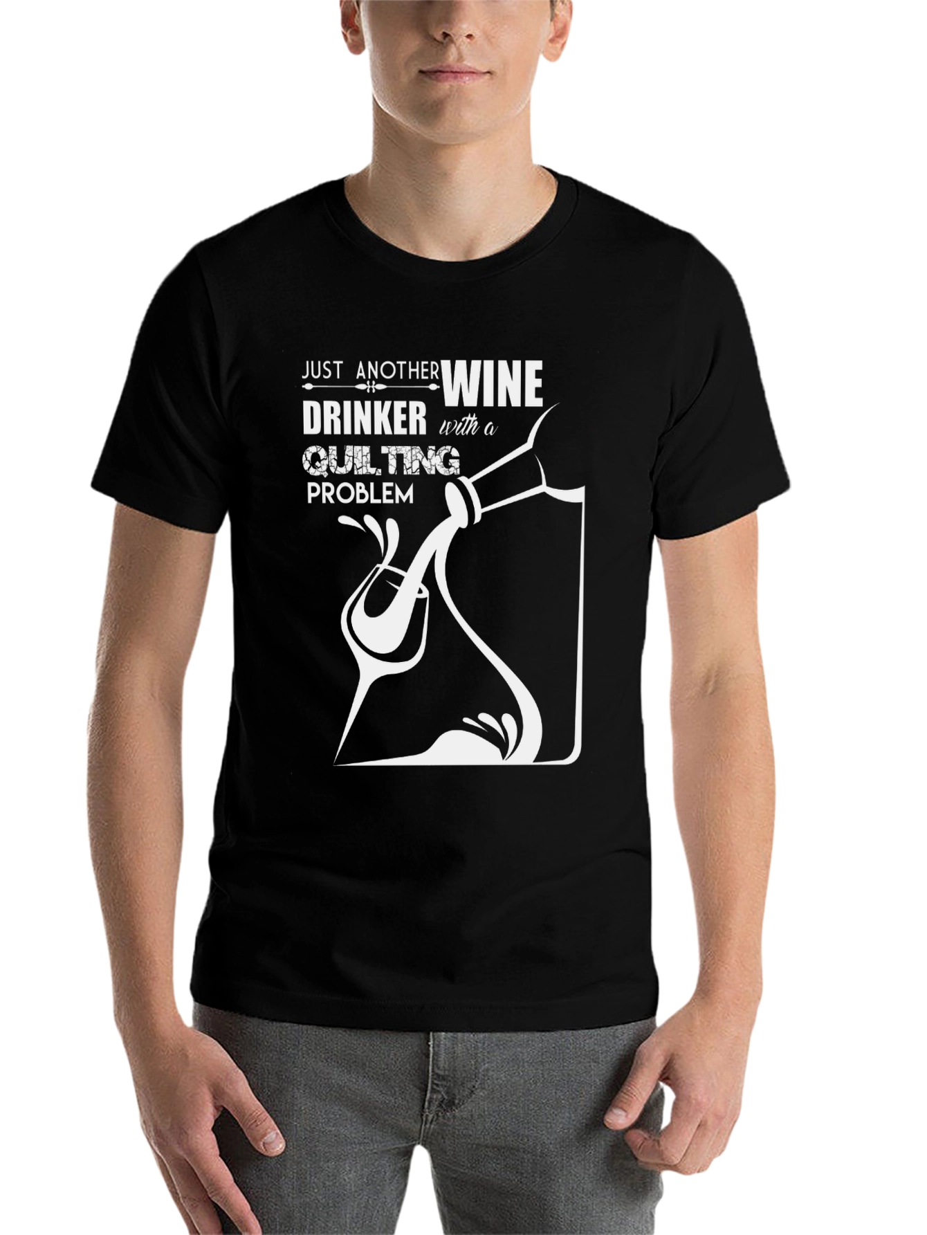 Wine & Quilting T-Shirt - Black Unique Design