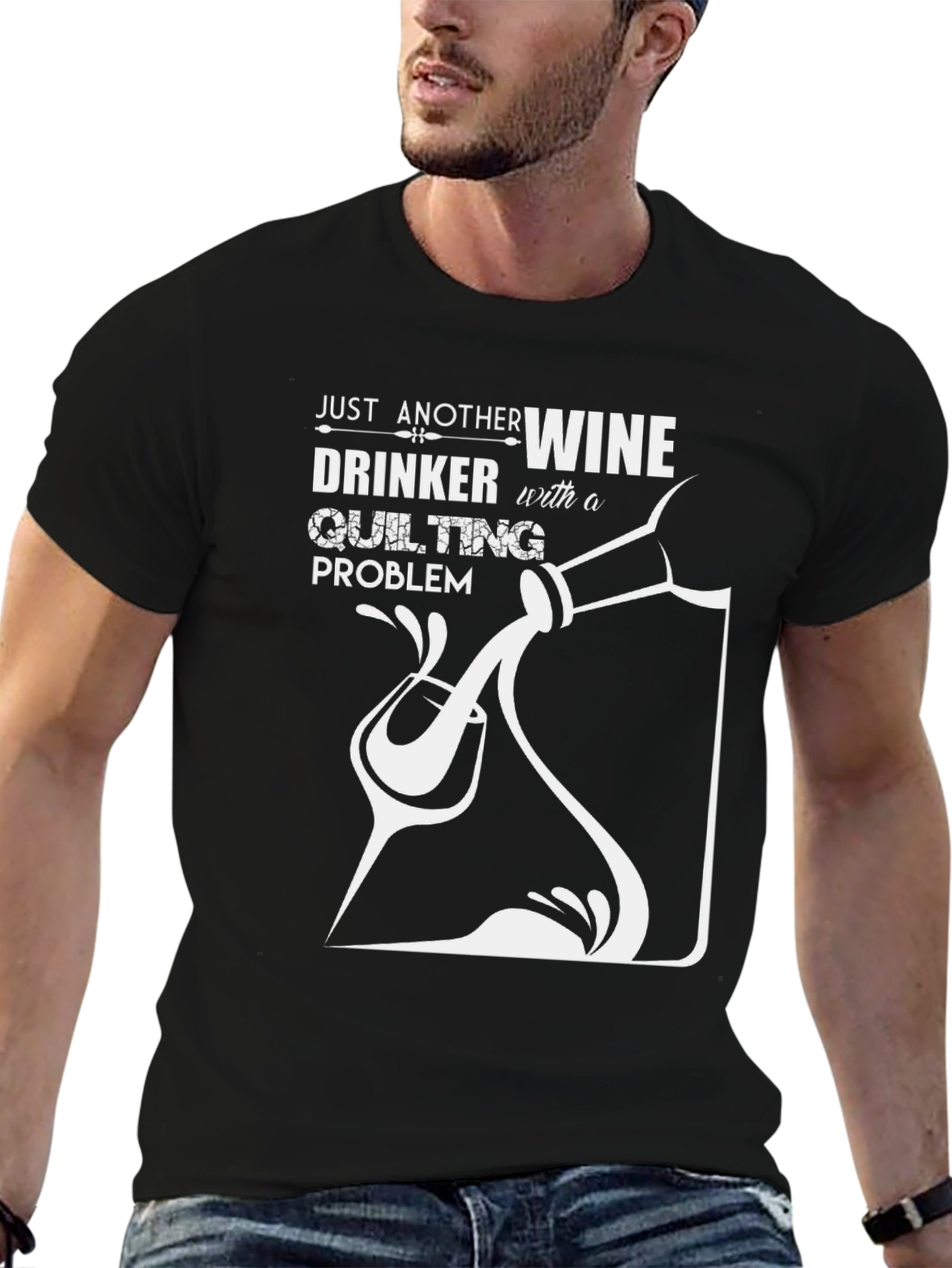 Wine & Quilting T-Shirt - Black Unique Design