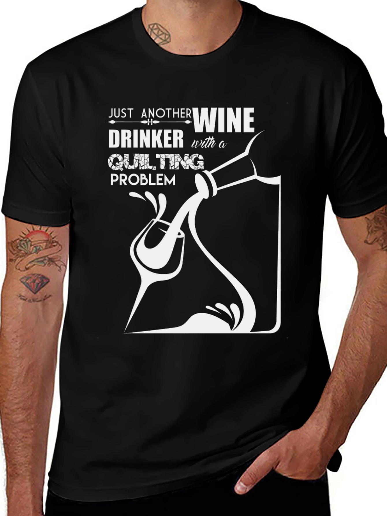 Wine & Quilting T-Shirt - Black Unique Design