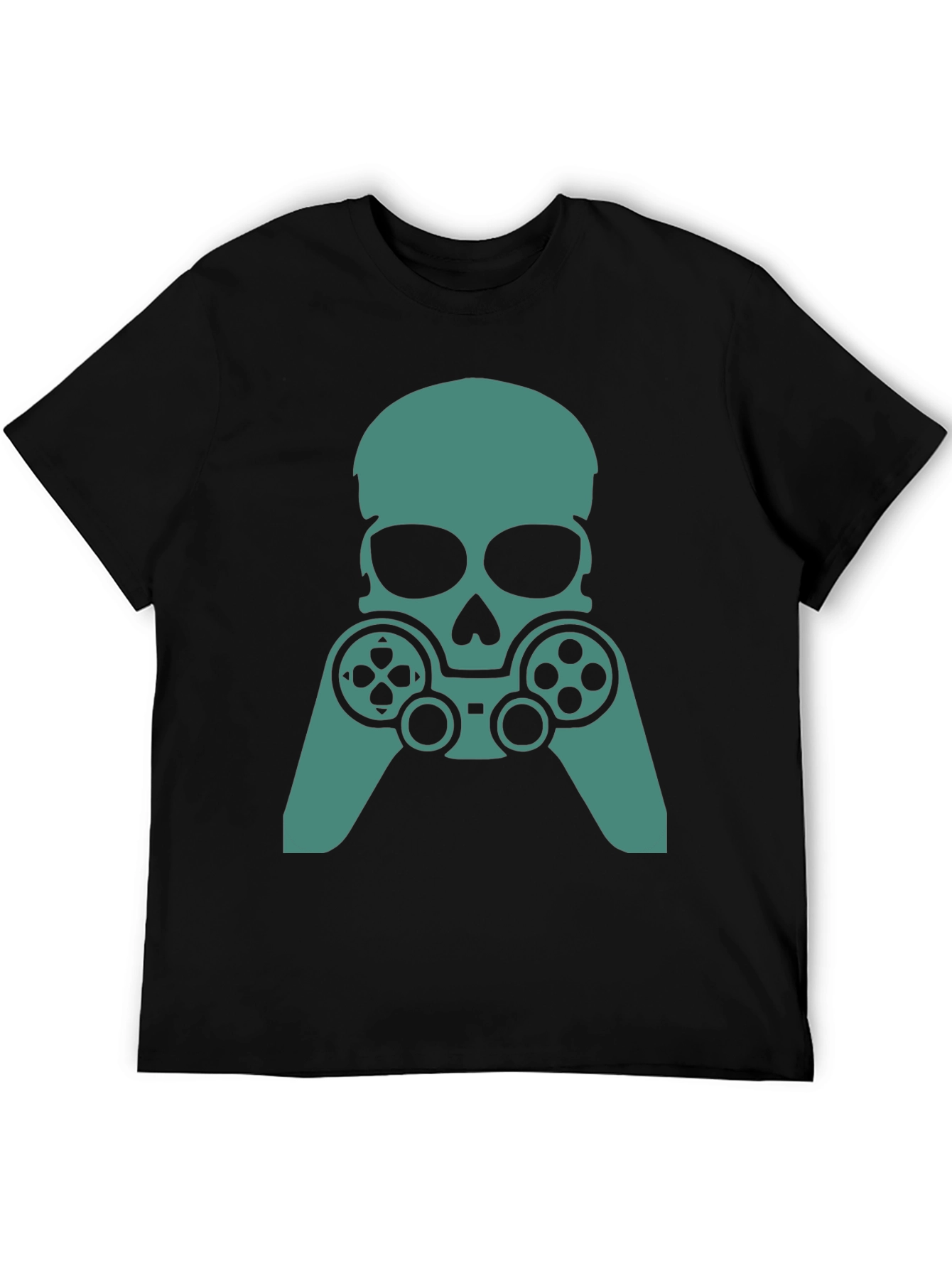 Gamer Skull Graphic Tee - Black Cotton Blend