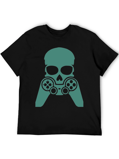 Gamer Skull Graphic Tee - Black Cotton Blend