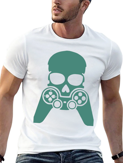 Gamer Skull Graphic Tee - Black Cotton Blend