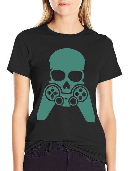 Gamer Skull Graphic Tee - Black Cotton Blend