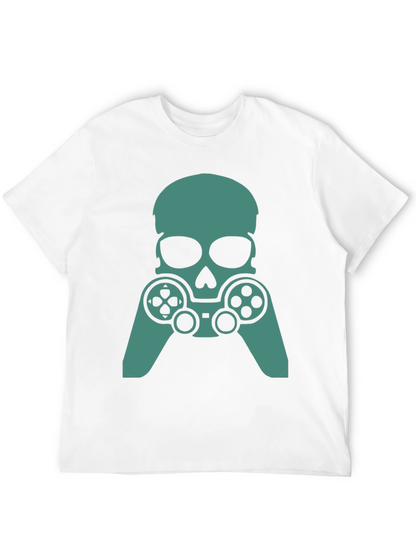 Gamer Skull Graphic Tee - Black Cotton Blend