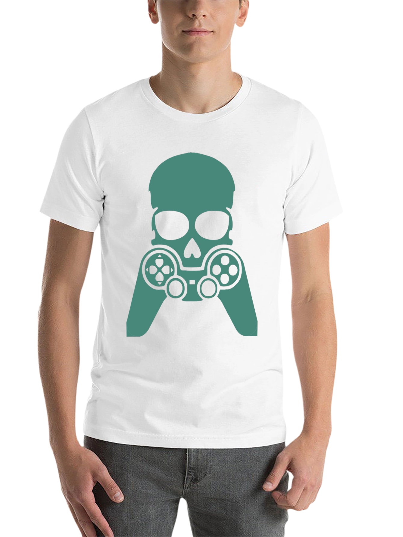 Gamer Skull Graphic Tee - Black Cotton Blend
