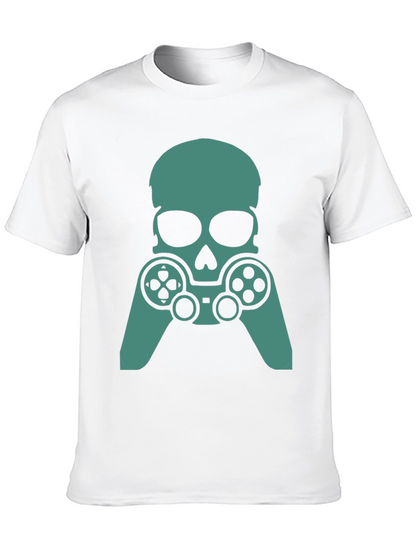 Gamer Skull Graphic Tee - Black Cotton Blend