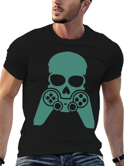 Gamer Skull Graphic Tee - Black Cotton Blend