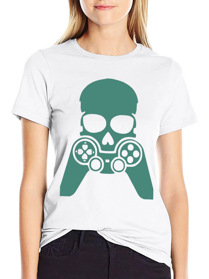 Gamer Skull Graphic Tee - Black Cotton Blend