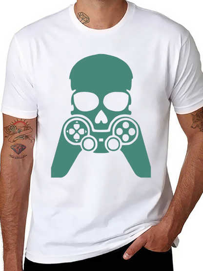 Gamer Skull Graphic Tee - Black Cotton Blend