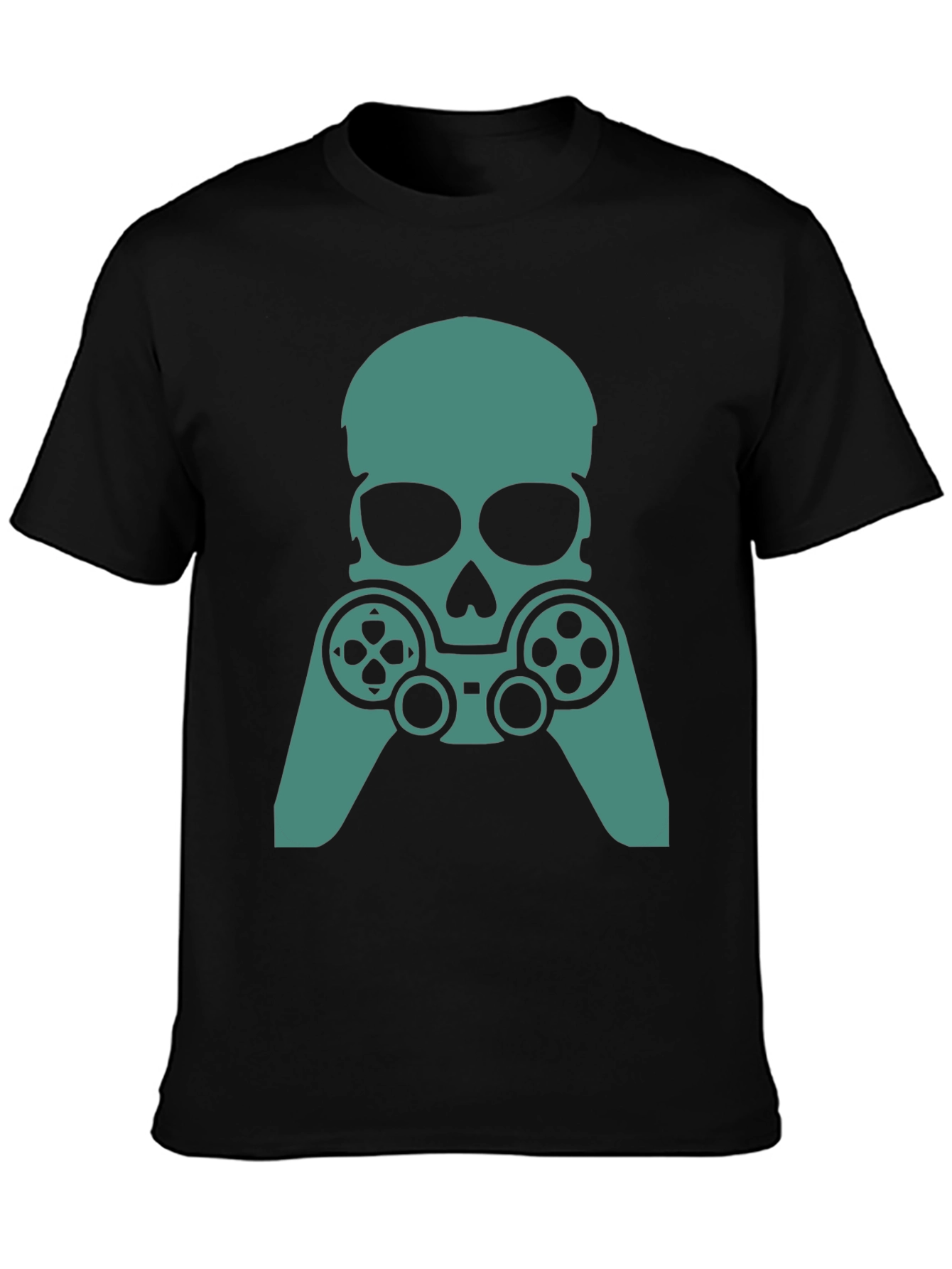 Gamer Skull Graphic Tee - Black Cotton Blend