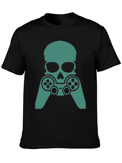 Gamer Skull Graphic Tee - Black Cotton Blend