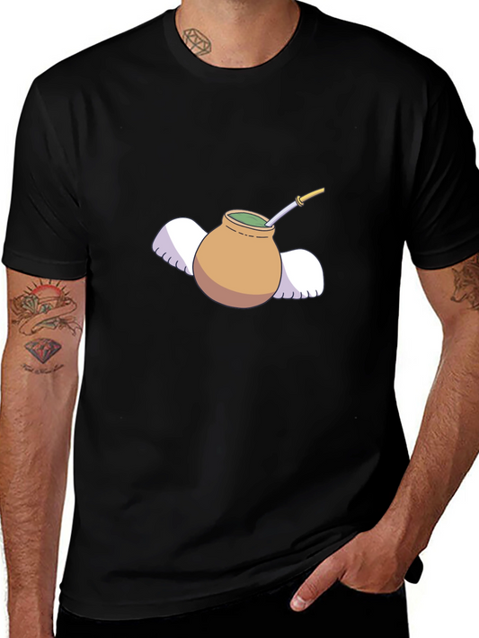 Mate Tea Cup with Wings Graphic Tee - Black