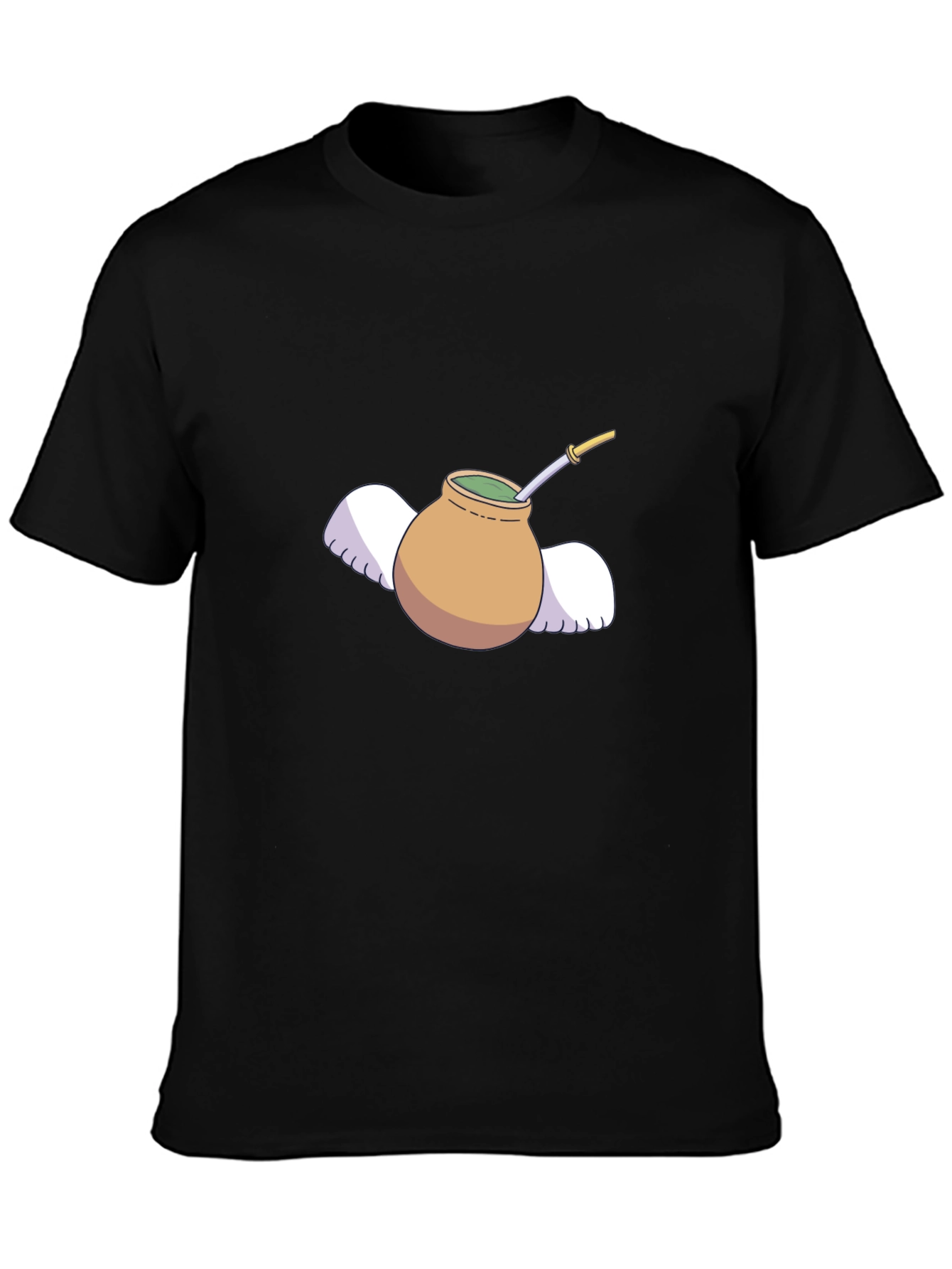 Mate Tea Cup with Wings Graphic Tee - Black