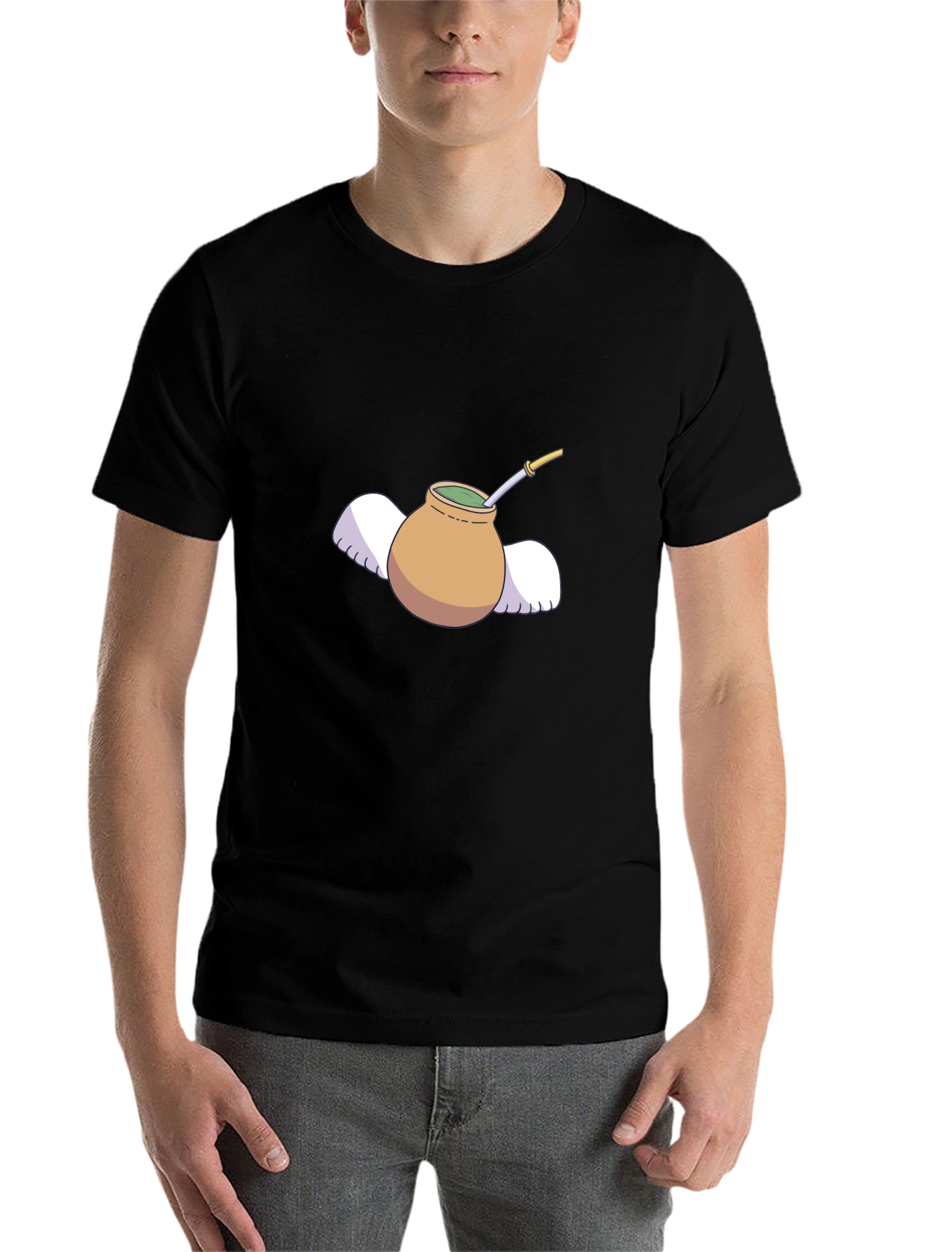 Mate Tea Cup with Wings Graphic Tee - Black