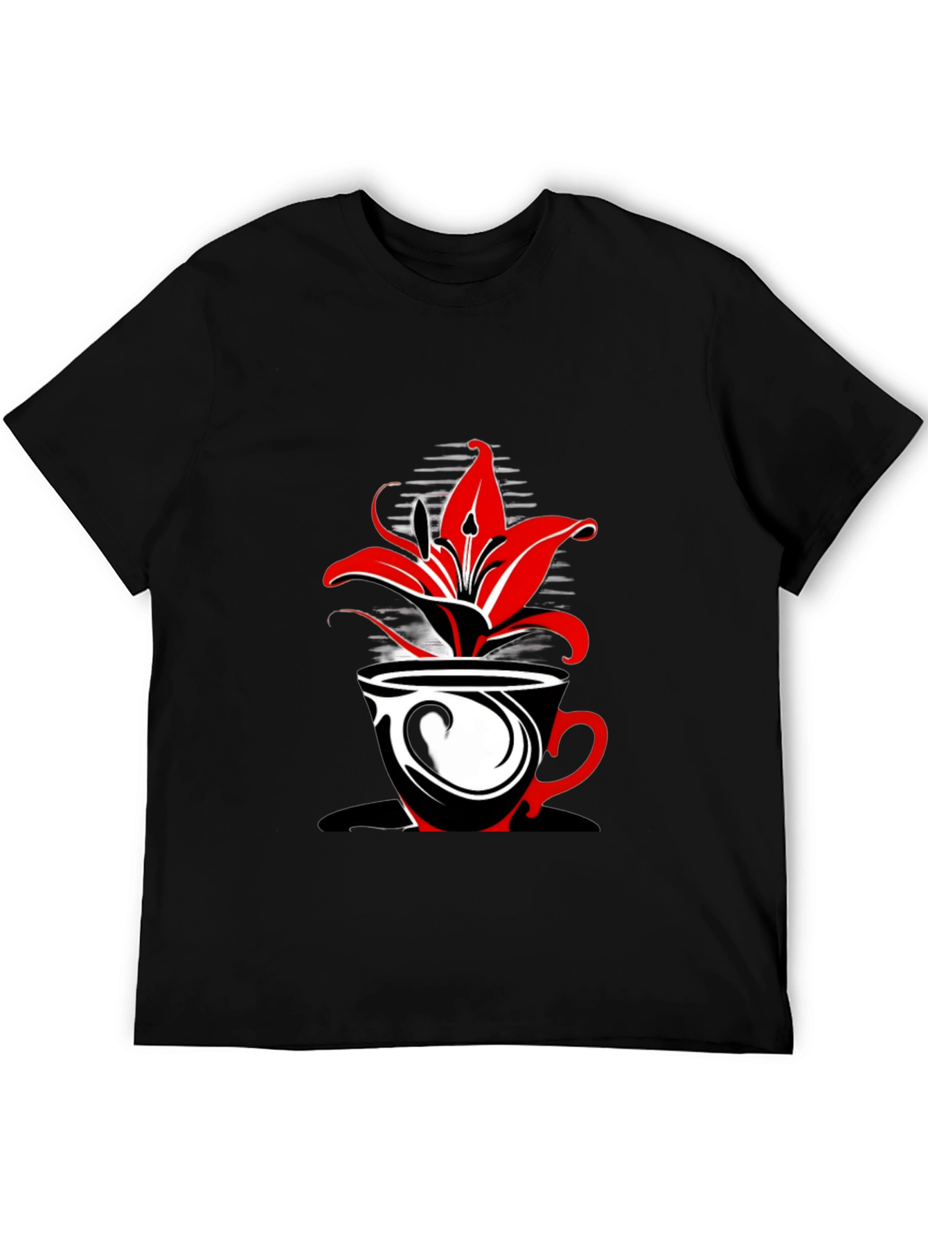 Floral Coffee Cup Graphic Tee - Black