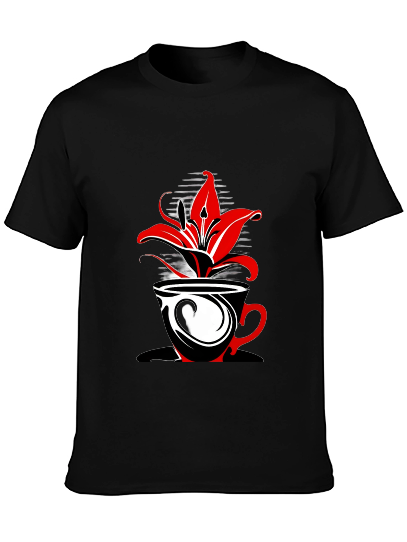 Floral Coffee Cup Graphic Tee - Black