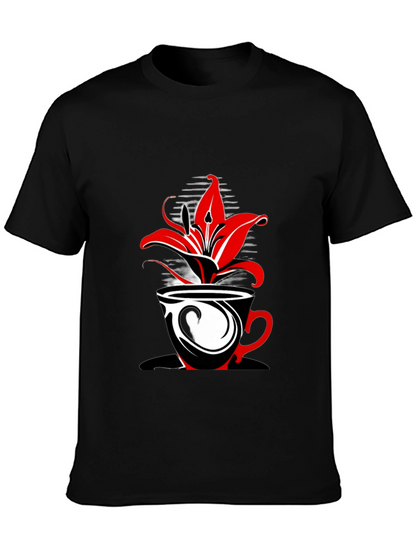 Floral Coffee Cup Graphic Tee - Black