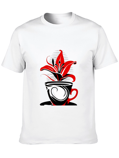 Floral Coffee Cup Graphic Tee - Black
