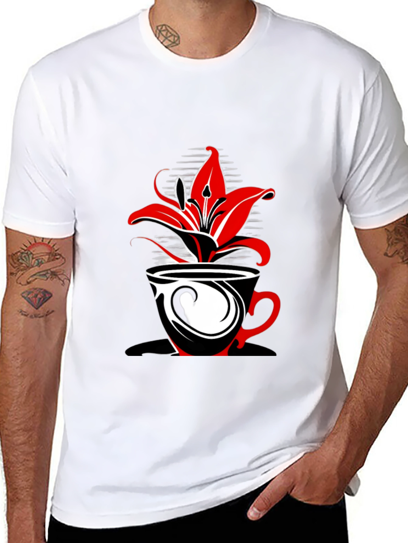Floral Coffee Cup Graphic Tee - Black