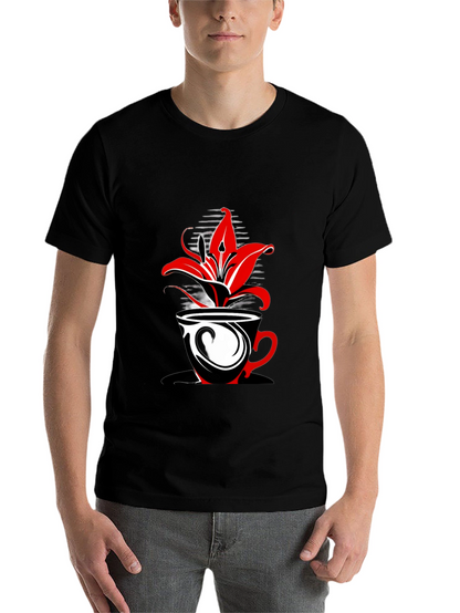Floral Coffee Cup Graphic Tee - Black