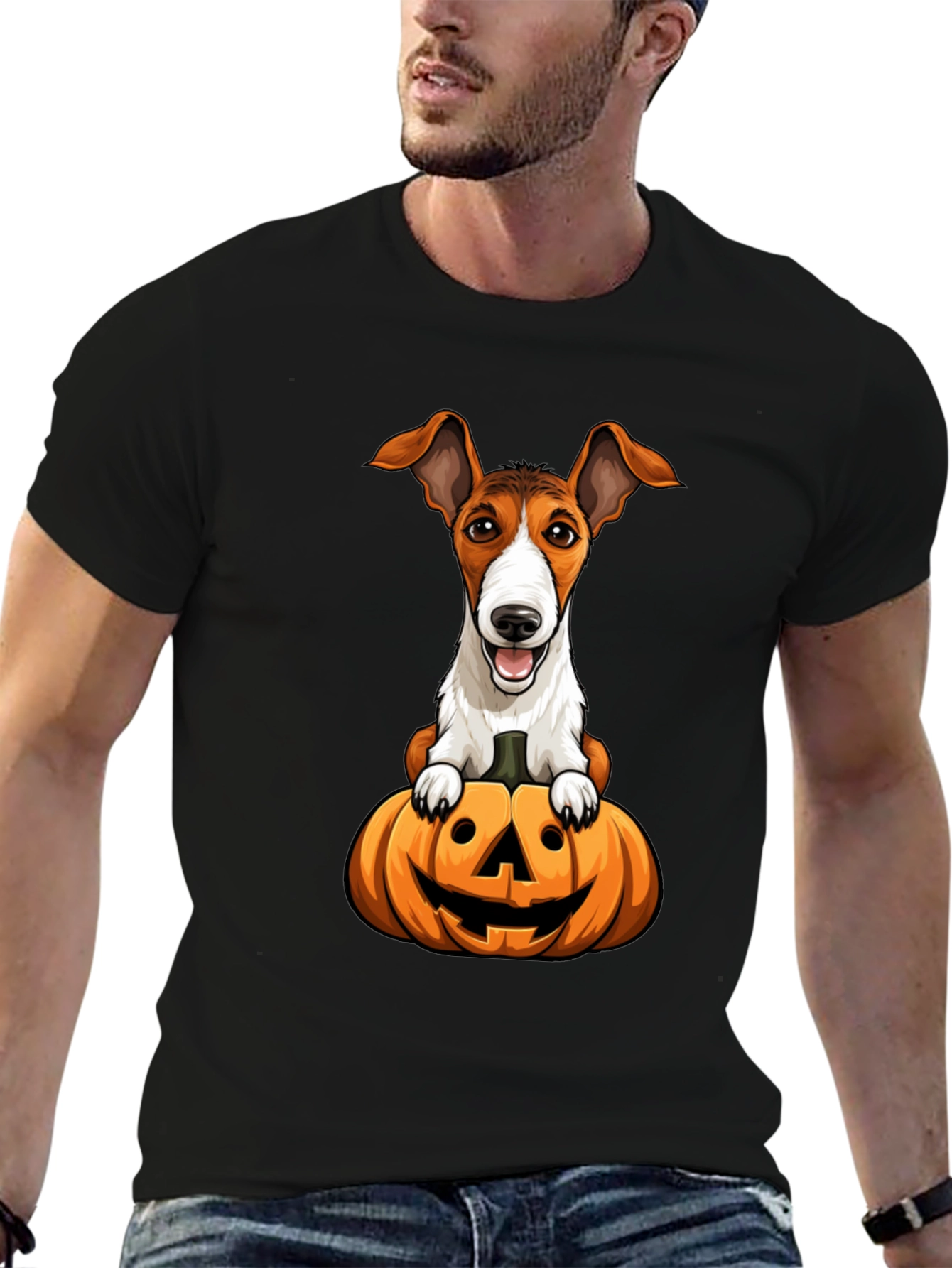 Dog on Pumpkin Halloween T-Shirt