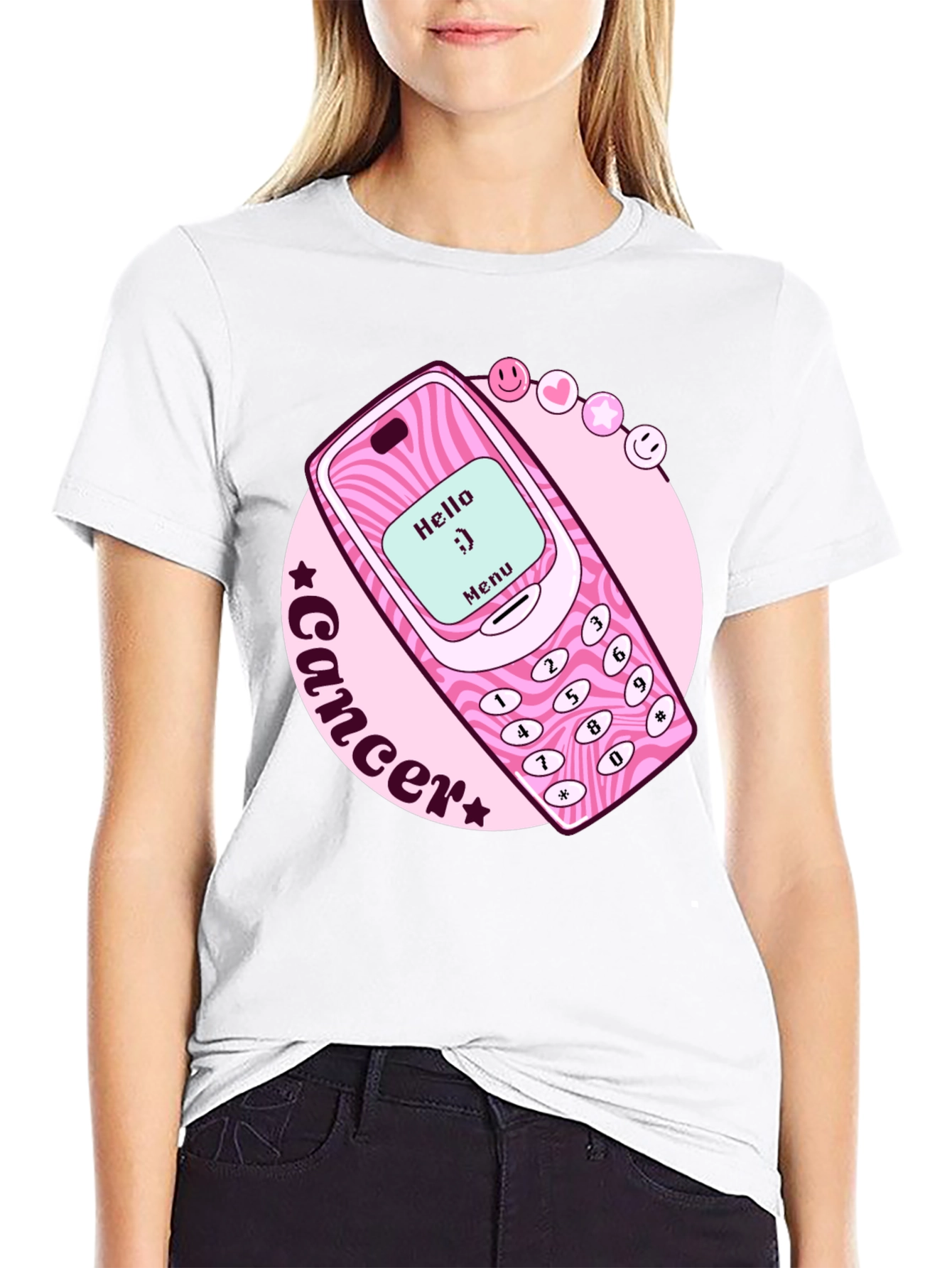 Cancer Zodiac Graphic Tee - Retro Cell Phone Design