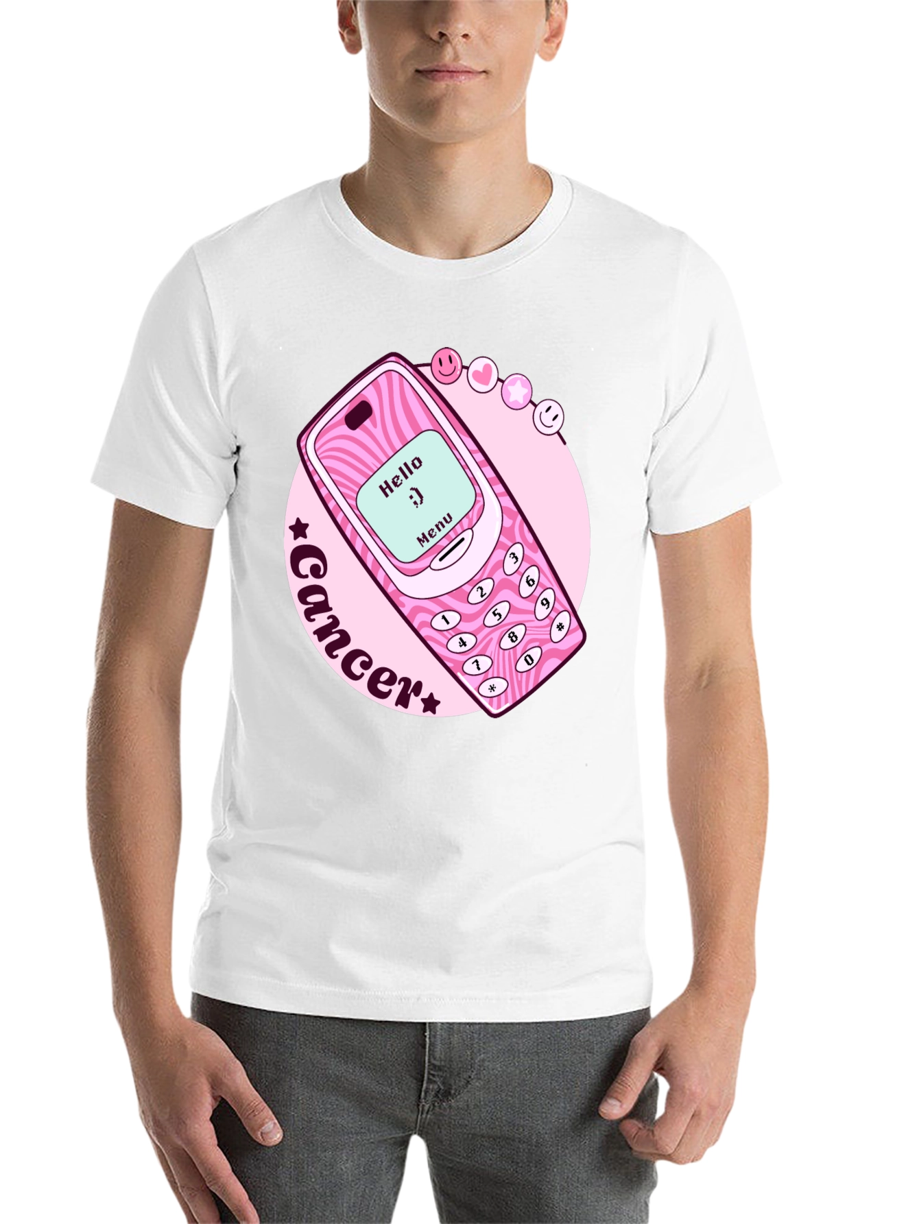 Cancer Zodiac Graphic Tee - Retro Cell Phone Design
