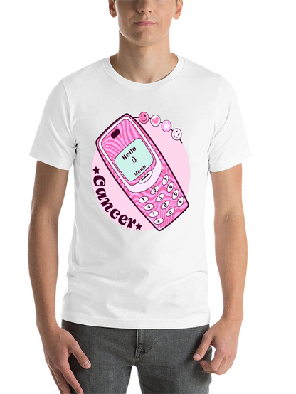 Cancer Zodiac Graphic Tee - Retro Cell Phone Design