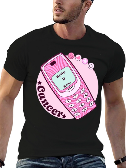Cancer Zodiac Graphic Tee - Retro Cell Phone Design